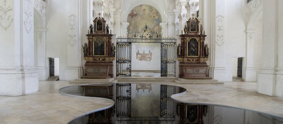 We Find Wildness, Bellelay, Romain Crelier, oil spill, motor oil, oil art, baroque architecture, art installation, art, waste oil, recycled oil,