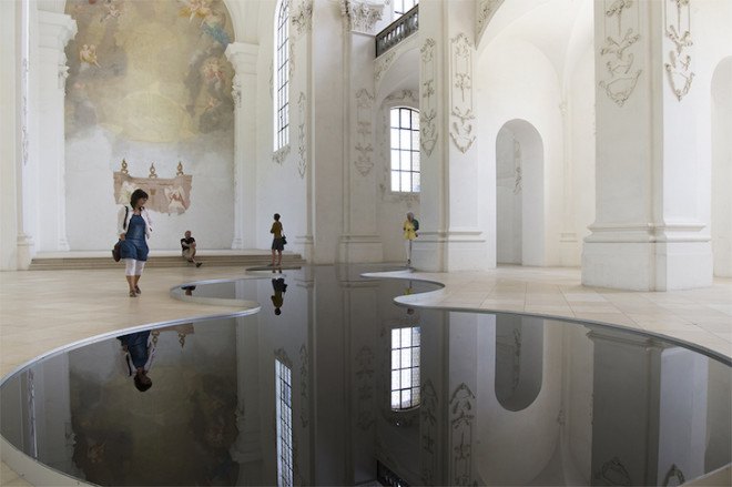 We Find Wildness, Bellelay, Romain Crelier, oil spill, motor oil, oil art, baroque architecture, art installation, art, waste oil, recycled oil,