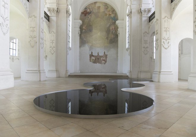 We Find Wildness, Bellelay, Romain Crelier, oil spill, motor oil, oil art, baroque architecture, art installation, art, waste oil, recycled oil,