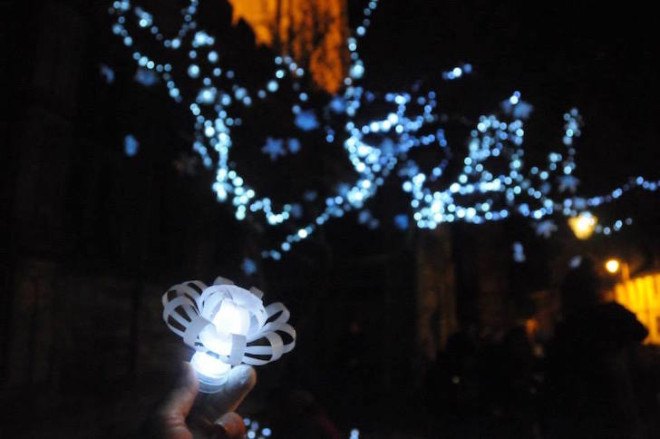 LED lights, tree installation, recycled plastic bottles, Nottingham, Sarah Turner, plastic bottle art, Light Night nottingham, Light Night, Light Night 2015,