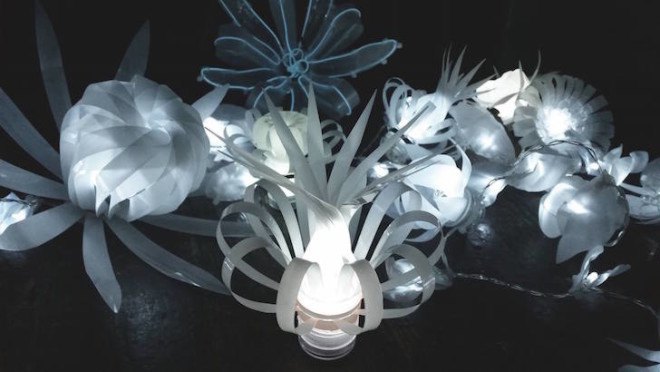 LED lights, tree installation, recycled plastic bottles, Nottingham, Sarah Turner, plastic bottle art, Light Night nottingham, Light Night, Light Night 2015,