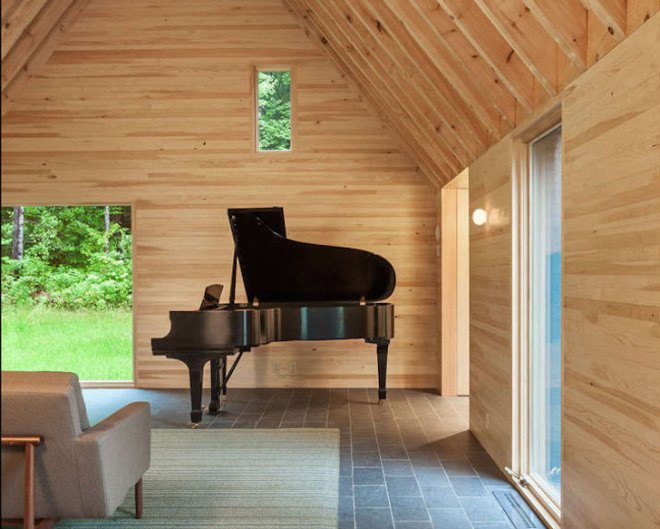 HGA Architects, Marlboro, Marlboro Music Festival, Vermont, Cape Cod, locally sourced materials, contemporary, slate shingles, cedar planks, stained cedar, red cedar, natural light, white pine, natural finishes