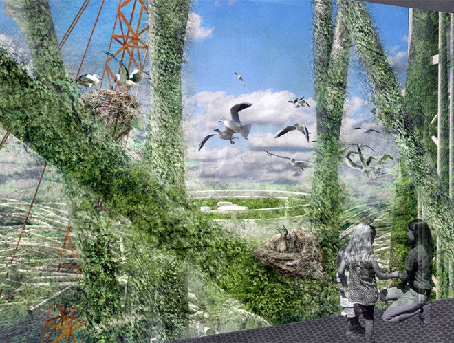 Noah Oasis skyscraper, offshore oil rigs, oil spill, marine life, bio-habitat, vertical habitat, green skyscraper, eVolo skyscraper competition 2015, coral reef, environmental destruction
