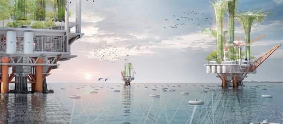 Noah Oasis skyscraper, offshore oil rigs, oil spill, marine life, bio-habitat, vertical habitat, green skyscraper, eVolo skyscraper competition 2015, coral reef, environmental destruction