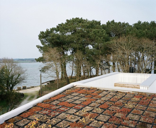 Raum architects, oyster shack, oyster hangar, France, Bretagne, oyster house, timber frame, black stained timber, white timber, minimalist, minimalist design, oyster farmer, green roof