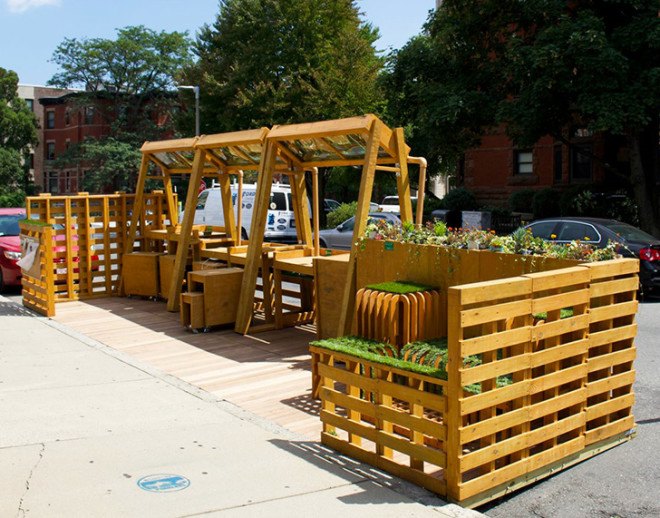 Wilhelmina Peragine, parklet, small parks, public spaces, green spaces, urban design, temporary park, student work, Boston, green innitiative, The Parkolation Project