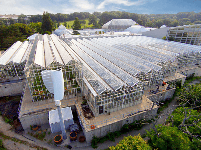 Phipps Center for Sustainable Landscapes, Phipps Conservatory and Botanical Gardens, Pittsburgh, Pennsylvania, green buildings, green architecture, LEED Platinum buildings, Well certified buildings, Living Building Challenge certification, living building challenge, Four Stars Sustainable SITES Initiative, Well building platinum certified, renewable energy, solar panels, solar power, rainwater harvesting, net-zero energy, net-zero architecture, wind turbines, geothermal wells, geothermal technology, Rooftop Energy Recovery Unit, rain gardens, green roof, former brownfield