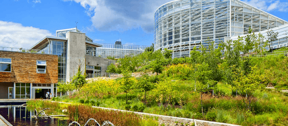Phipps Center for Sustainable Landscapes, Phipps Conservatory and Botanical Gardens, Pittsburgh, Pennsylvania, green buildings, green architecture, LEED Platinum buildings, Well certified buildings, Living Building Challenge certification, living building challenge, Four Stars Sustainable SITES Initiative, Well building platinum certified, renewable energy, solar panels, solar power, rainwater harvesting, net-zero energy, net-zero architecture, wind turbines, geothermal wells, geothermal technology, Rooftop Energy Recovery Unit, rain gardens, green roof, former brownfield