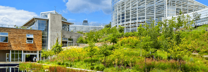 Phipps Center for Sustainable Landscapes, Phipps Conservatory and Botanical Gardens, Pittsburgh, Pennsylvania, green buildings, green architecture, LEED Platinum buildings, Well certified buildings, Living Building Challenge certification, living building challenge, Four Stars Sustainable SITES Initiative, Well building platinum certified, renewable energy, solar panels, solar power, rainwater harvesting, net-zero energy, net-zero architecture, wind turbines, geothermal wells, geothermal technology, Rooftop Energy Recovery Unit, rain gardens, green roof, former brownfield