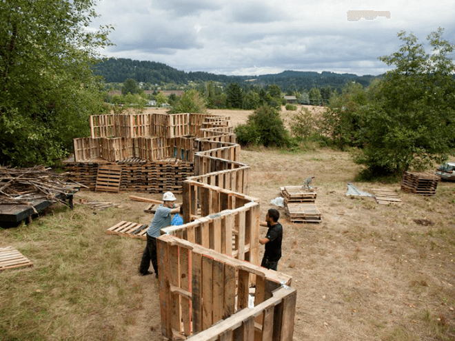 Pallet Architect - Tree Line Stage - Pickathon Music Festival, pickathon music festival, happy valley oregon, treeline stage, eco-friendly music festival, eco outdoor music festival, eco concerts, sustainable concerts, sustainable stage design, eco concert design, solar powered lighting, ecoshuttle