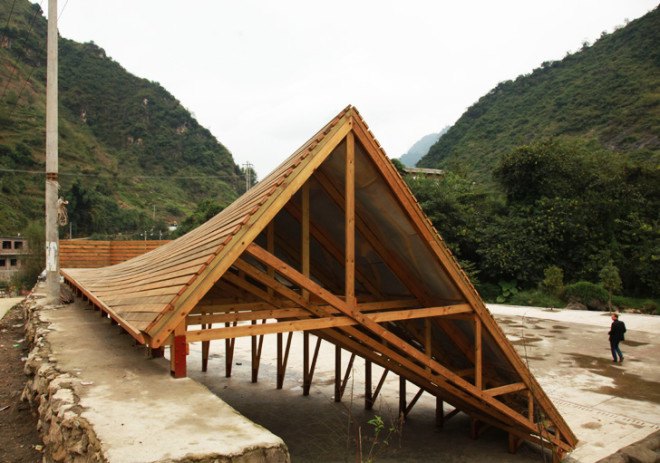 Pinch library, John Lin, Olivier Ottevaere, Yunnan Province, China, community center, World Architecture Festival, Architecture and Design Trophy Awards , Shuanghe village, University of Hong Kong, Yunnan Province earthquake