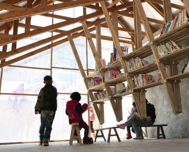 Pinch library, John Lin, Olivier Ottevaere, Yunnan Province, China, community center, World Architecture Festival, Architecture and Design Trophy Awards , Shuanghe village, University of Hong Kong, Yunnan Province earthquake