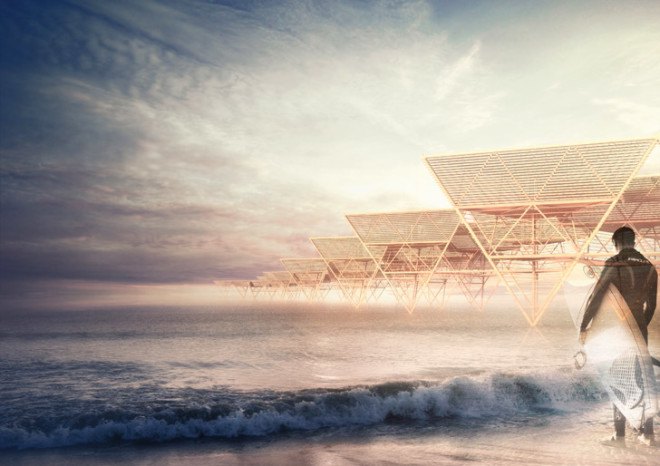 Lanterns Sea Village, Maurizio Barberio, Micaela Colella, bamboo, sustainable bamboo, bamboo construction, tetrahedra, tetrahedrons, bamboo architecture, temporary housing, recycled wood,