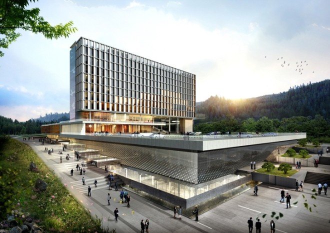 Samoo Architects & Engineers, South Korea, vertical louvers, cross-ventilation, natural ventilation, sustainable building, auditorium, energy-efficient building