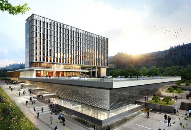 Samoo Architects & Engineers, South Korea, vertical louvers, cross-ventilation, natural ventilation, sustainable building, auditorium, energy-efficient building