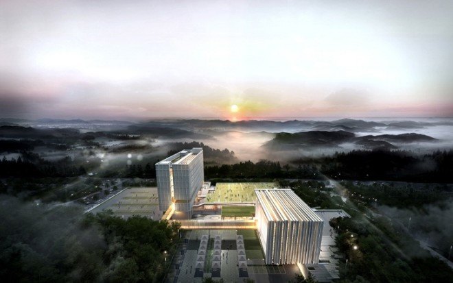 Samoo Architects & Engineers, South Korea, vertical louvers, cross-ventilation, natural ventilation, sustainable building, auditorium, energy-efficient building