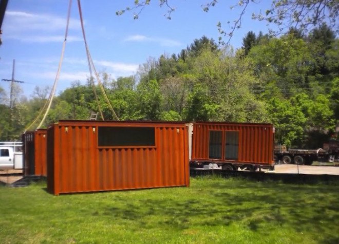 shipping container, shipping container restaurant, adaptive reuse, nation’s largest shipping container restaurant, Asheville, North Carolina, Smoky Park Supper Club, Matt Logan, SG Blocks, Mark Rosenstein, Kristie Quinn, Douglas Heckler, French Broad River, brownfield,