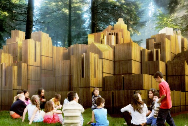 Ulf Mejergren Architects, Stockholm, mini-city, skyscraper, stick city, Ulf Mejergren Architects, workshop, kids architecture, plywood crates, Beam Camp