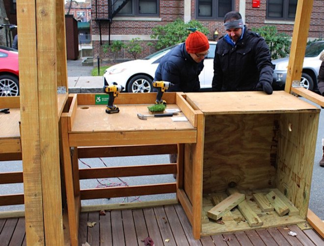 Wilhelmina Peragine, parklet, small parks, public spaces, green spaces, urban design, temporary park, student work, Boston, green innitiative, The Parkolation Project