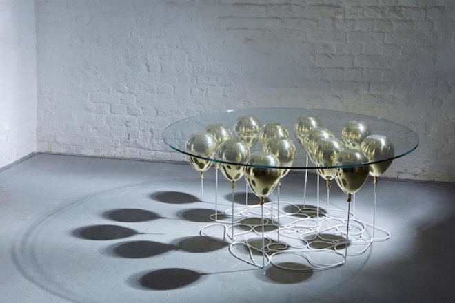UP Balloon Tables, Bob Monkhouse, optical illusion, coffee table, balloons, Duffy London, glass, ethically sourced materials, metal resin composite
