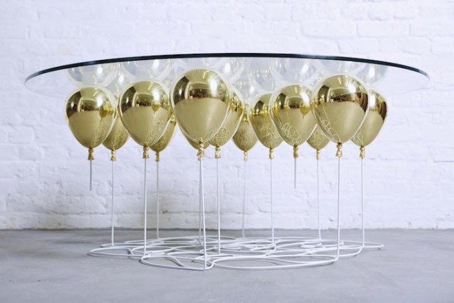 UP Balloon Tables, Bob Monkhouse, optical illusion, coffee table, balloons, Duffy London, glass, ethically sourced materials, metal resin composite