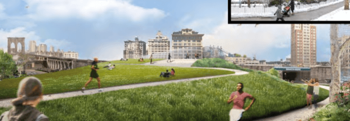 WXY Studio, Brooklyn Strand, Claire Weisz, greenway brooklyn, Borough Hall Park, Cadman Plaza Park, Commodore Barry Park and the Brooklyn bridge, Manhattan bridges, landscape design nyc, brooklyn strand design, strand map, urban design, landscape plans nyc,