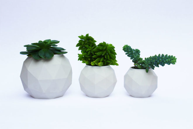 biodegradable planters, 3d printed planters, fiilo planters, fiilo, geometric planters, faceted planters, PLA plastic