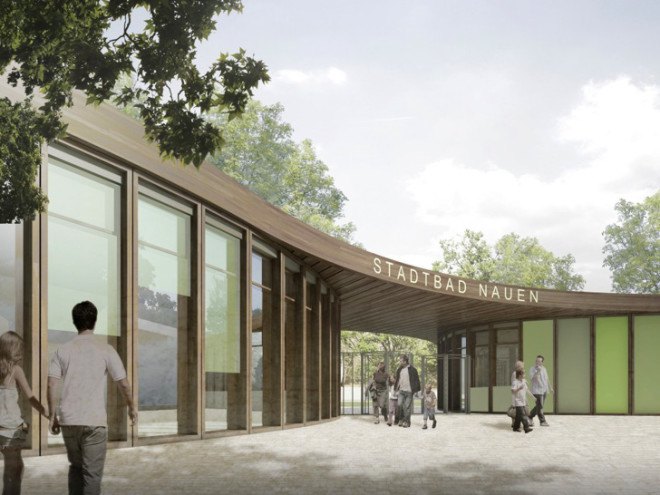 nps tchoban voss, hager partner, new berlin architecture, swimming pool architecture, public swimming pool germany, german architecture, german green building, green roof germany