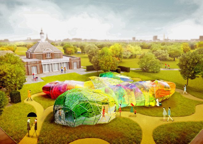 London, SelgasCano, Serpentine Pavilion, Serpentine Galleries, London, Kensington Gardens, ETFE, plastic fabric, webbing, labyrinth, maze, multicolored pavilion, pavilion,