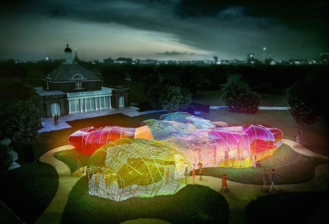 London, SelgasCano, Serpentine Pavilion, Serpentine Galleries, London, Kensington Gardens, ETFE, plastic fabric, webbing, labyrinth, maze, multicolored pavilion, pavilion,