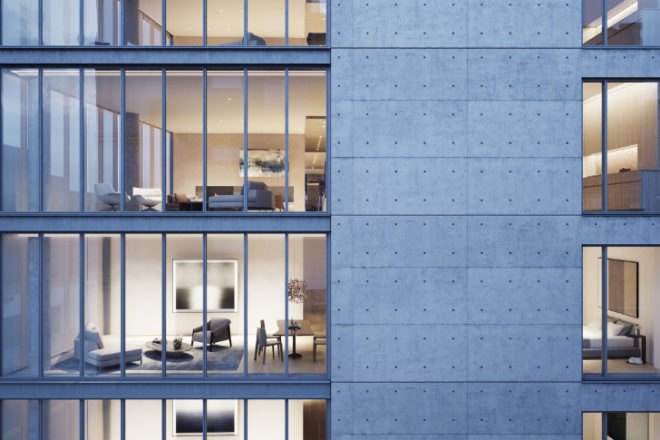 tadao ando, 152 elizabeth street, tadao ando's first new york project, largest green wall in new york, largest living wall in new york, living wall, water wall, luxury condos in new york