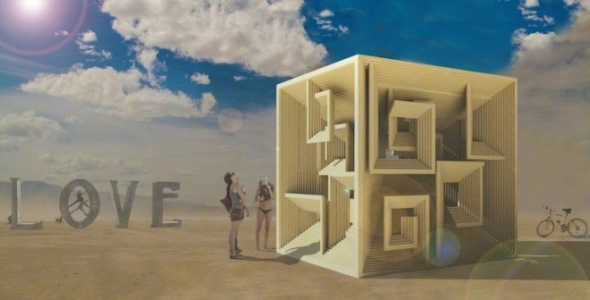 parametric design, radical self reliance, burning man, burning man festival, 2015, led lighting, geometric design, origami, carnival of mirrors, black rock desert, nevada, helix, helical structures, infinity tree, tobias power, wewanttolearn.net, reflection, lorna jackson, bismuth bivouac, digital fabrication