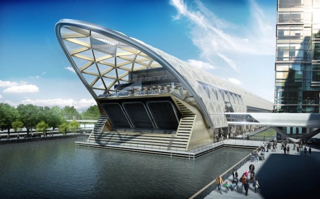 Canary Wharf, Crossrail Place, financial district, rooftop garden, Gillepsies, green design, sustainable design, sustainable transportation, London, UK, indigenous plants, ETFE cushions, ETFE plastic, timber, public garden London, Foster & Partners
