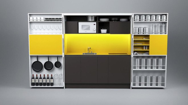 green design, eco design, sustainable design, Dizzconcept, PIA kitchen, pop out kitchen, convertible furniture, convertible kitchen, tiny living, small living, fold out kitchen