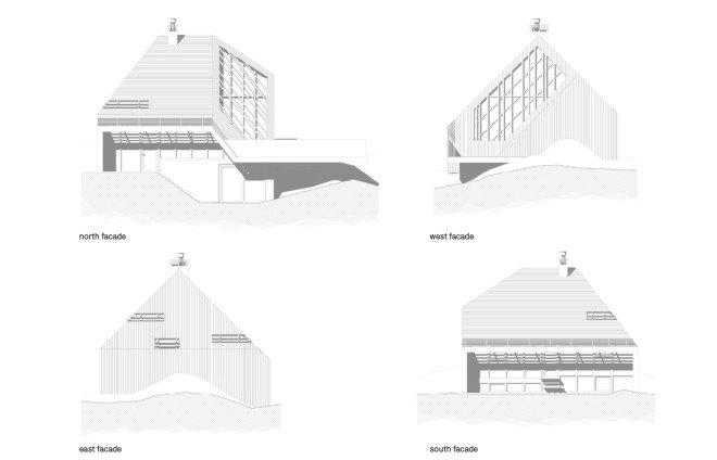 dune-inspired building, dune landscape, Dune House, Marc Koehler Architects, contemporary home, bio fuel, timber, cross laminated wood, gable roof, the netherlands, Terschelling island