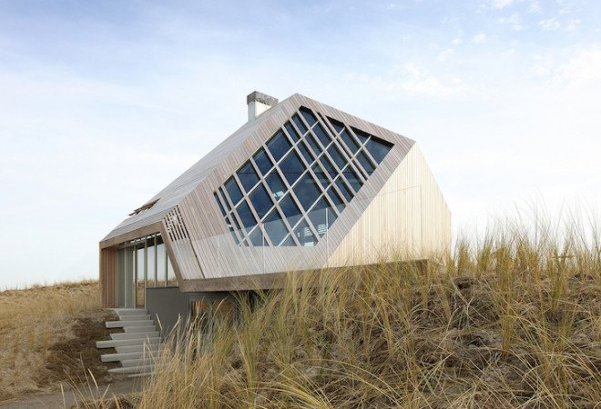 dune-inspired building, dune landscape, Dune House, Marc Koehler Architects, contemporary home, bio fuel, timber, cross laminated wood, gable roof, the netherlands, Terschelling island