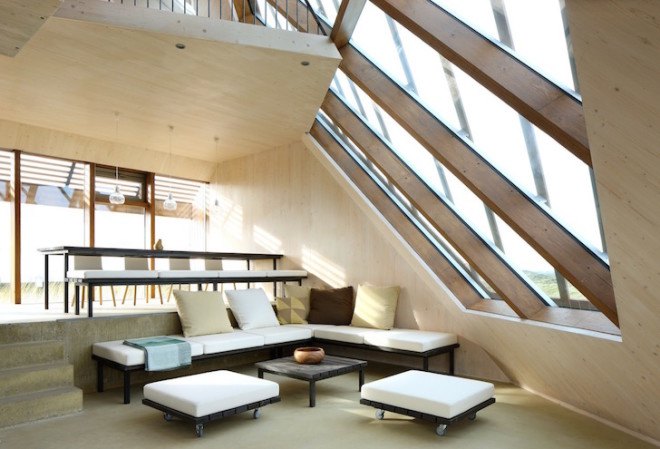 dune-inspired building, dune landscape, Dune House, Marc Koehler Architects, contemporary home, bio fuel, timber, cross laminated wood, gable roof, the netherlands, Terschelling island
