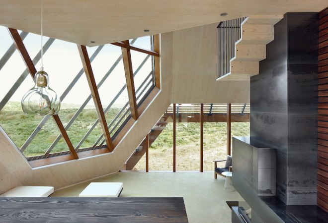 dune-inspired building, dune landscape, Dune House, Marc Koehler Architects, contemporary home, bio fuel, timber, cross laminated wood, gable roof, the netherlands, Terschelling island