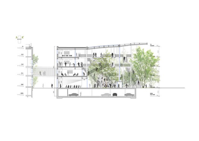 Ecole Polytechnique learning center, Sou Fujimoto Architects, Manal Rachdi OXO Architects, Nicolas Laisné Associates, learning center, glass facade, atrium, indoor graden, green spaces, green architecture, informal spaces