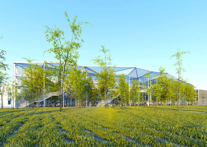Ecole Polytechnique learning center, Sou Fujimoto Architects, Manal Rachdi OXO Architects, Nicolas Laisné Associates, learning center, glass facade, atrium, indoor graden, green spaces, green architecture, informal spaces