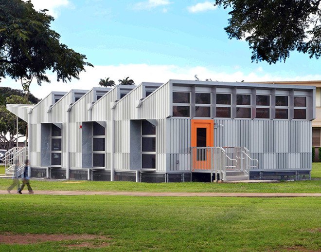 Andersen Anderson Architects, Hawaii portable classrooms, portable classrooms, low voc materials, natural daylight, natural ventilation, energy positive, energy positive classroom, energy conservation, occupancy sensor, minimal environmental impact, solar heat gain, FSC timber, natural finish,