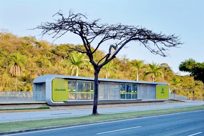 Gustavo Penna Arquiteto & Associados, bus stop, green transportation, glass facade, modular design, modular architecture, green infrastructure, metal facade, perforated facade, disabled access, design for disabled, Gustavo Penna