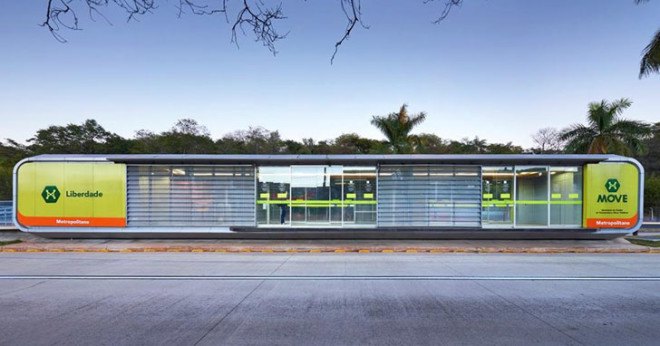 Gustavo Penna Arquiteto & Associados, bus stop, green transportation, glass facade, modular design, modular architecture, green infrastructure, metal facade, perforated facade, disabled access, design for disabled, Gustavo Penna