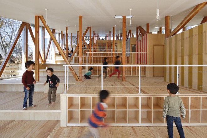 Yamazaki Kentaro Design Workshop, Hakusui Nursery School, Seiyu-Kai, Chiba, nursery school, glass sliding doors, floor to ceiling glass, Hakusui Nursery School by Yamazaki Kentaro Design Workshop