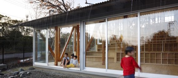Yamazaki Kentaro Design Workshop, Hakusui Nursery School, Seiyu-Kai, Chiba, nursery school, glass sliding doors, floor to ceiling glass, Hakusui Nursery School by Yamazaki Kentaro Design Workshop