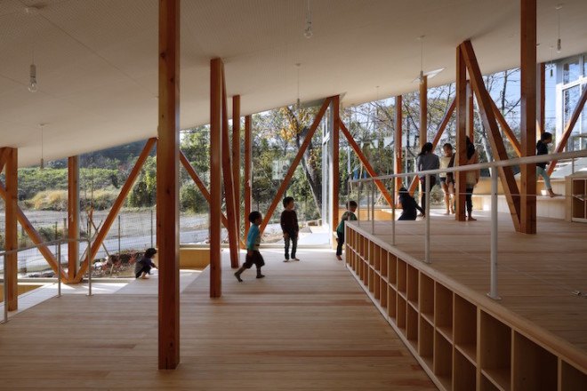 Yamazaki Kentaro Design Workshop, Hakusui Nursery School, Seiyu-Kai, Chiba, nursery school, glass sliding doors, floor to ceiling glass, Hakusui Nursery School by Yamazaki Kentaro Design Workshop