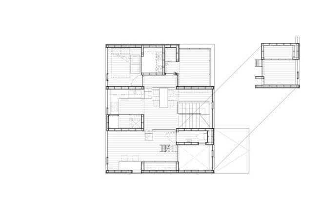Passage of Landscape house, ihrmk, Japanese architects, Japan, rice fields, storage spaces, wooden deck, wooden terrace, natural ventilation, natural light, green architecture, passive house, daylit homes