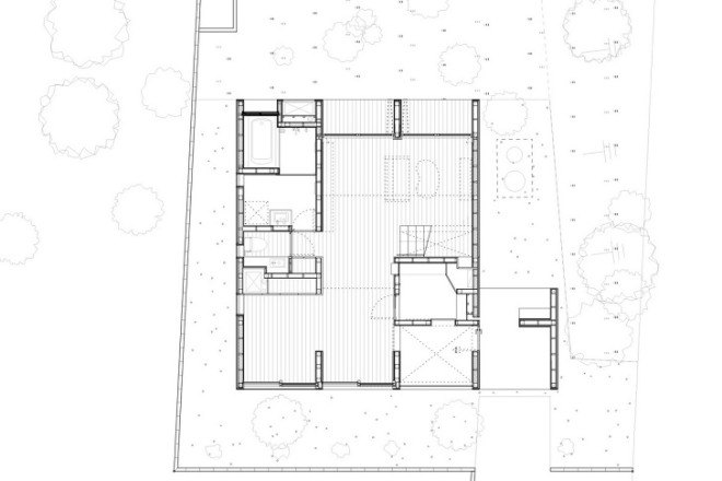Passage of Landscape house, ihrmk, Japanese architects, Japan, rice fields, storage spaces, wooden deck, wooden terrace, natural ventilation, natural light, green architecture, passive house, daylit homes