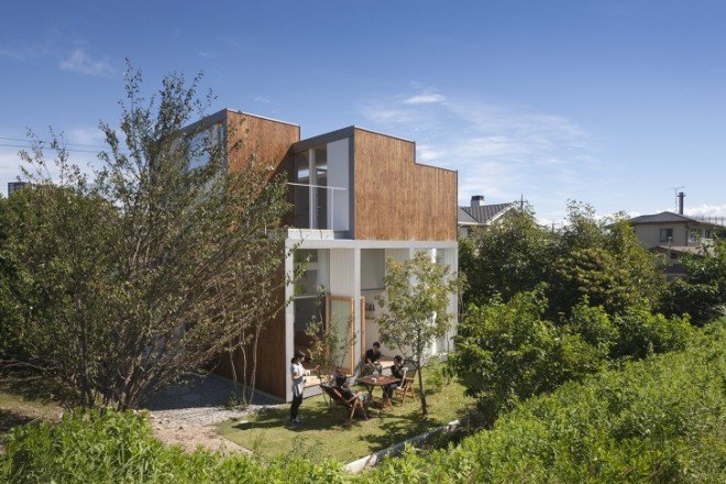 Passage of Landscape house, ihrmk, Japanese architects, Japan, rice fields, storage spaces, wooden deck, wooden terrace, natural ventilation, natural light, green architecture, passive house, daylit homes
