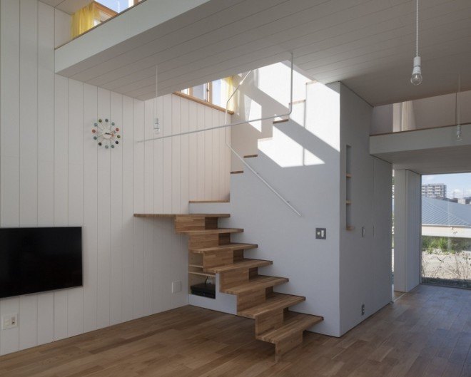Passage of Landscape house, ihrmk, Japanese architects, Japan, rice fields, storage spaces, wooden deck, wooden terrace, natural ventilation, natural light, green architecture, passive house, daylit homes